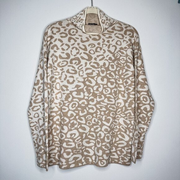 J.McLaughlin Women's Leopard Print Sweater Soft Cotton-Modal Blend Neutral Cream - Picture 1 of 8
